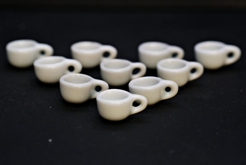 BUYEASY 10 White Gray Coffee Tea Cup Size 2 X 1.5 CM Dollhouse Miniatures Food Kitchen Docoration - Image 2
